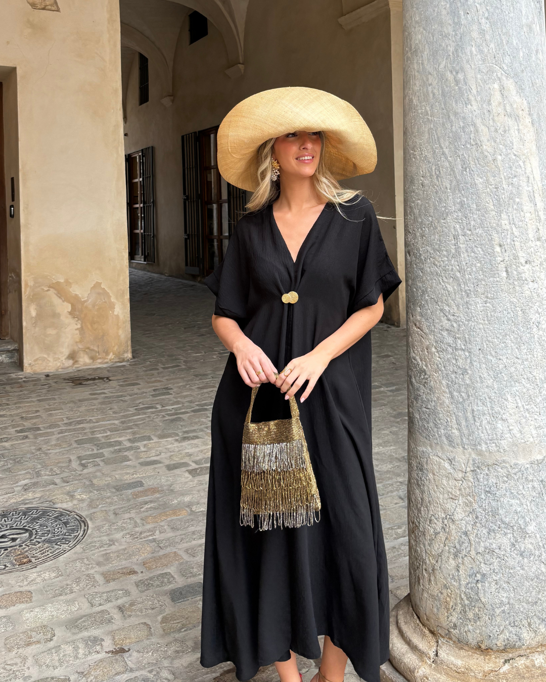 Telma™ - Vestido Midi Estilo Caftán Negro