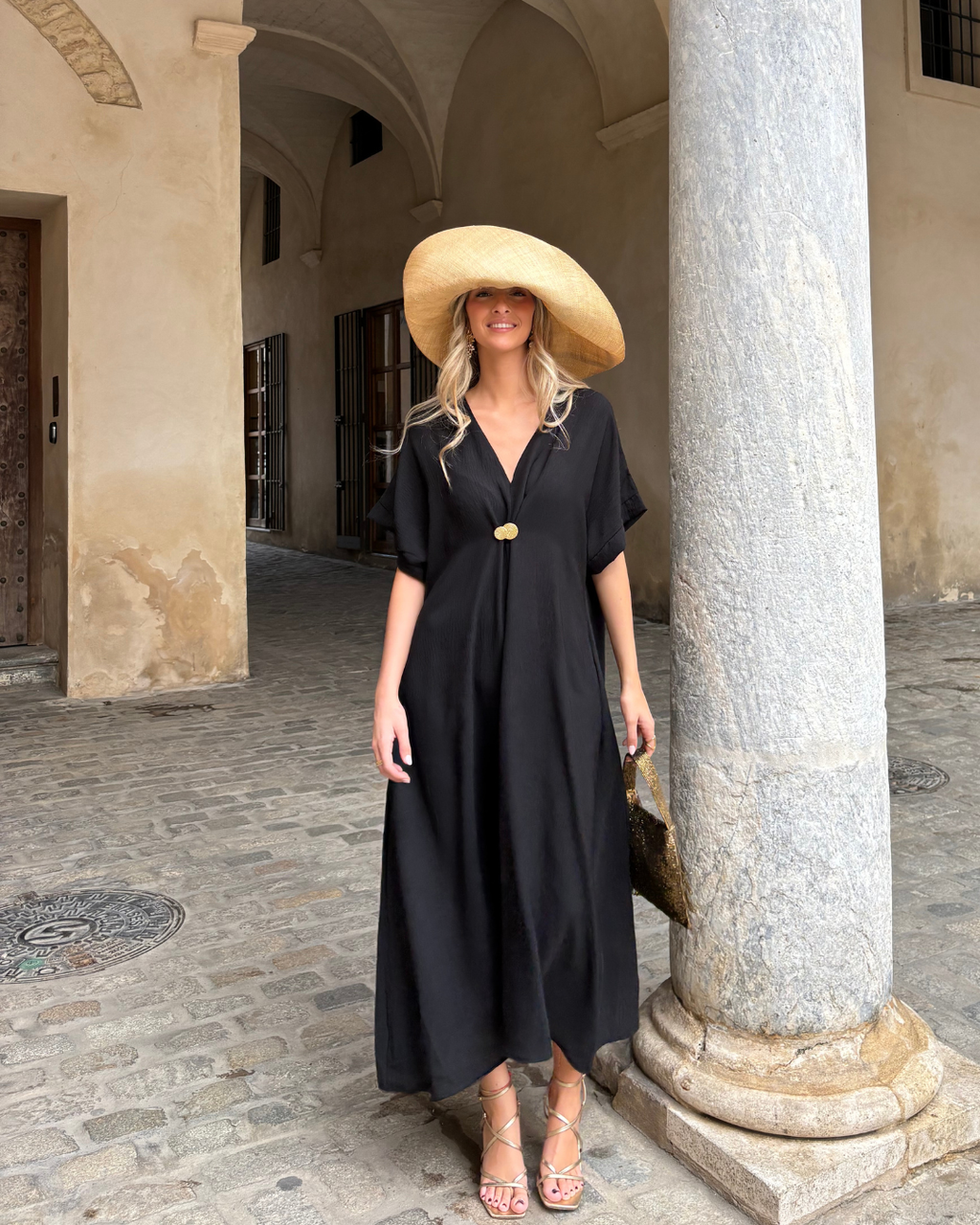 Telma™ - Vestido Midi Estilo Caftán Negro