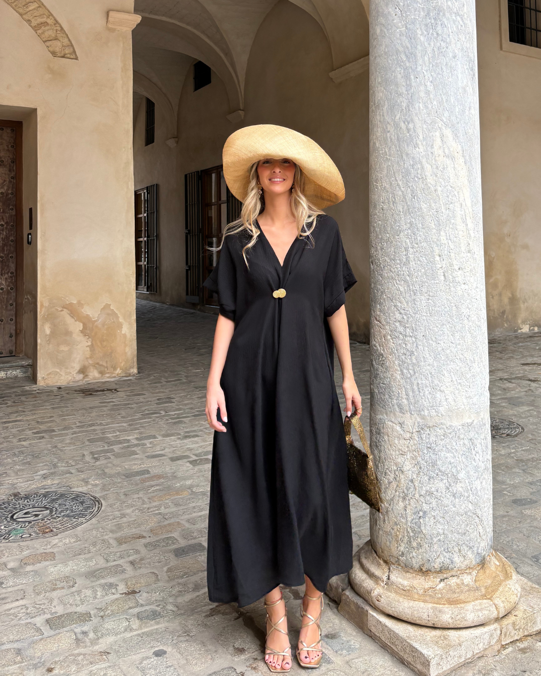 Telma™ - Vestido Midi Estilo Caftán Negro