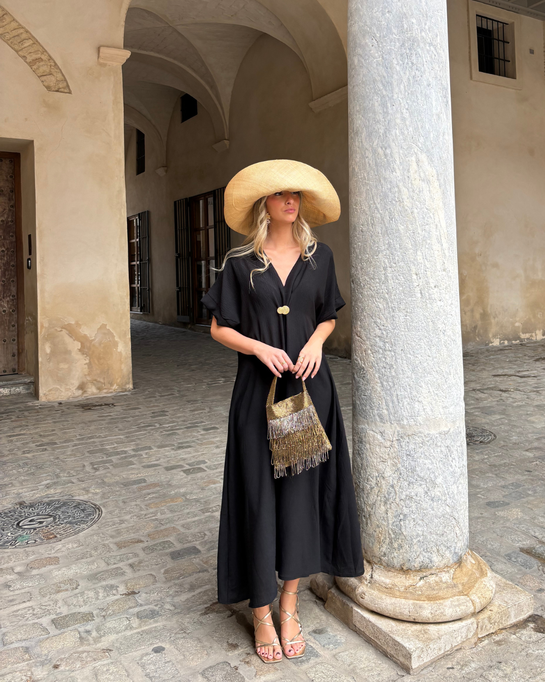 Telma™ - Vestido Midi Estilo Caftán Negro