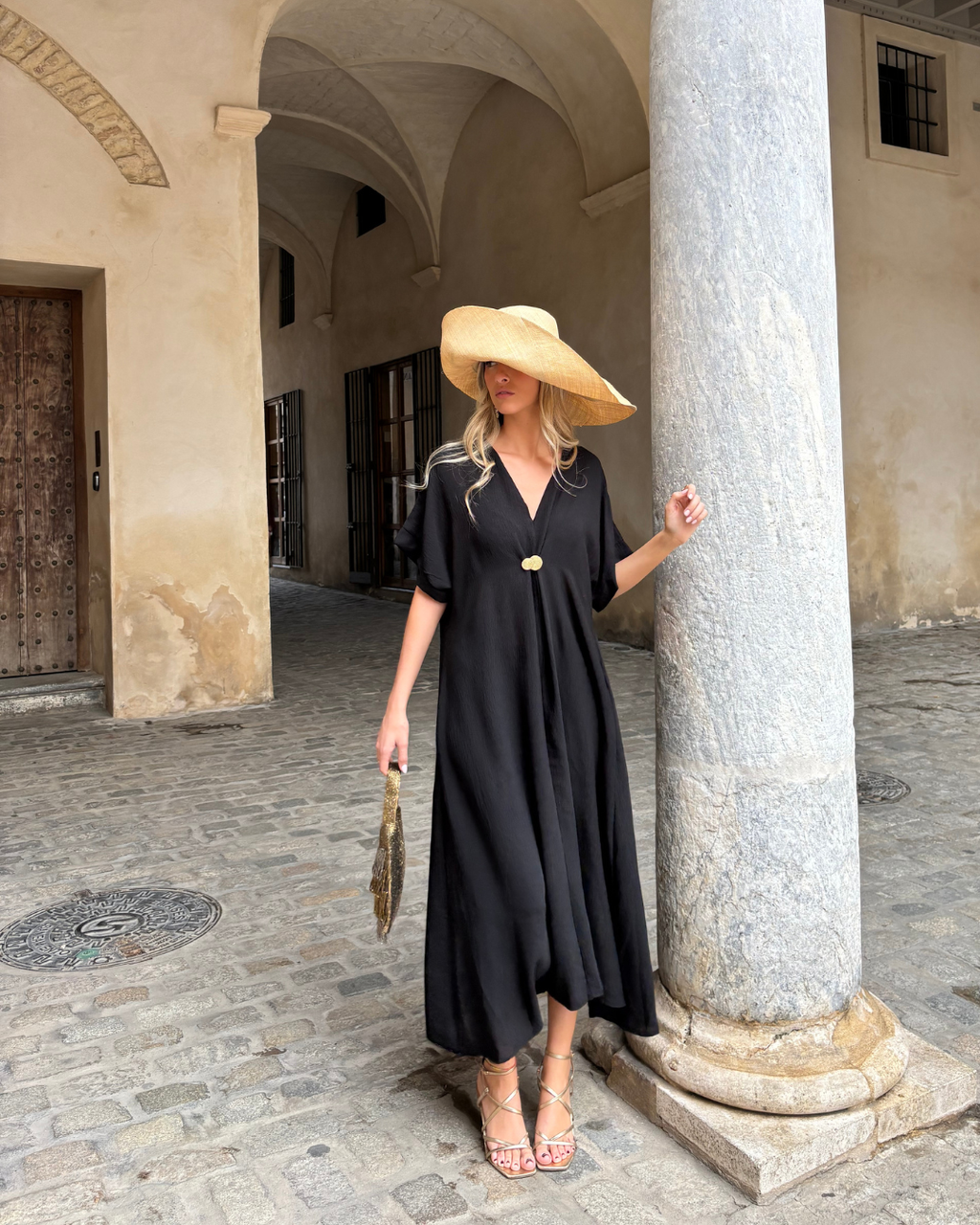 Telma™ - Vestido Midi Estilo Caftán Negro
