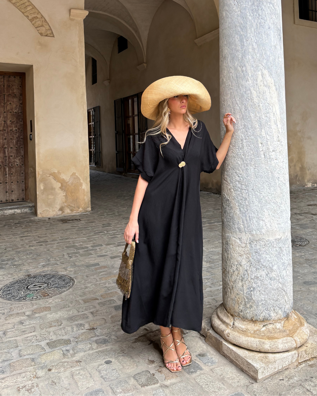 Telma™ - Vestido Midi Estilo Caftán Negro
