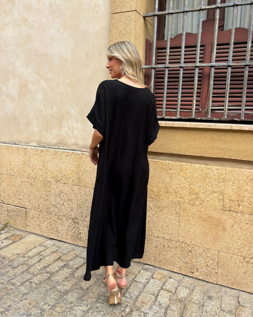 Telma™ - Vestido Midi Estilo Caftán Negro