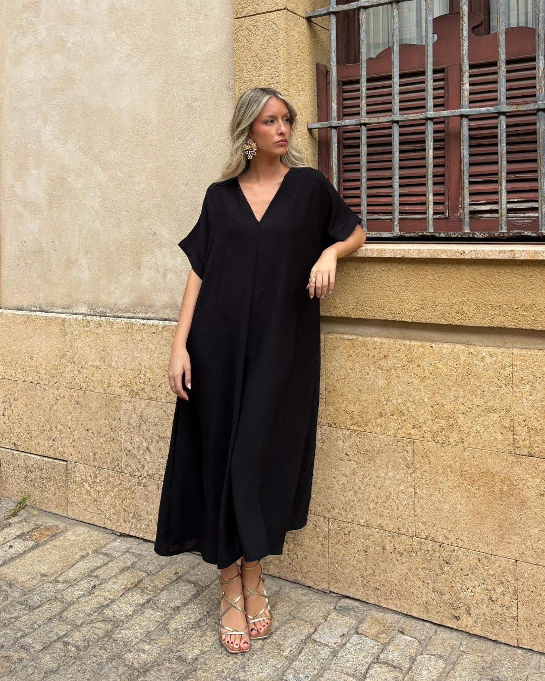 Telma™ - Vestido Midi Estilo Caftán Negro