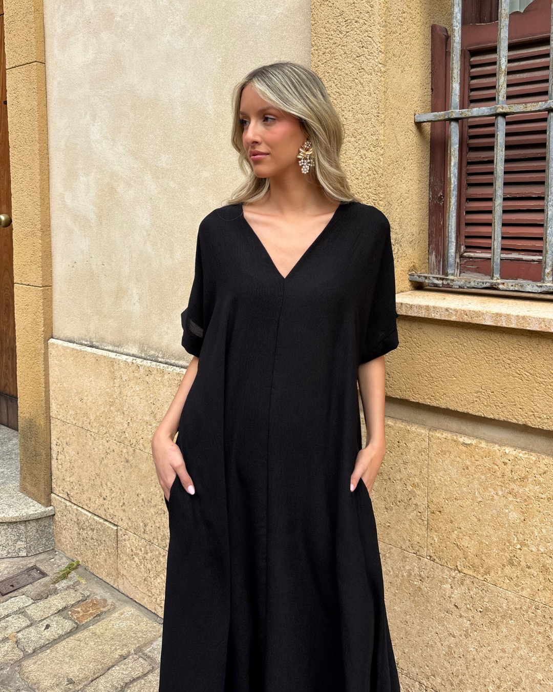 Telma™ - Vestido Midi Estilo Caftán Negro