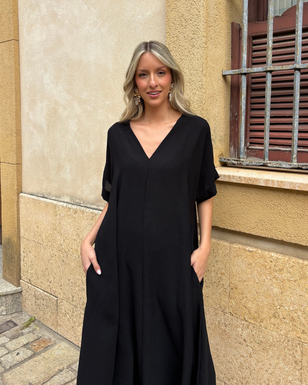 Telma™ - Vestido Midi Estilo Caftán Negro