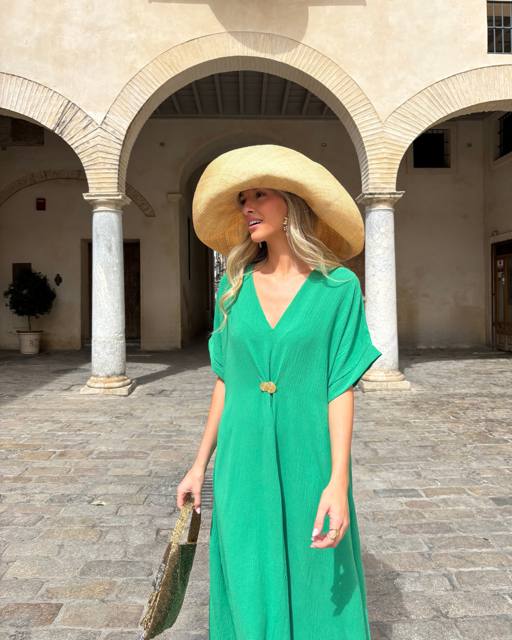 Telma™ - Vestido Midi Estilo Caftán Verde