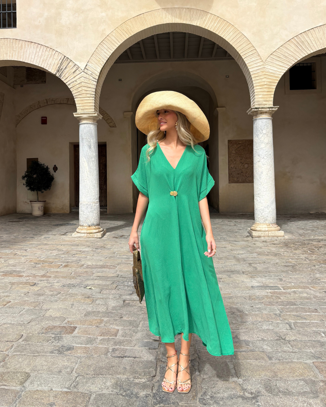 Telma™ - Vestido Midi Estilo Caftán Verde