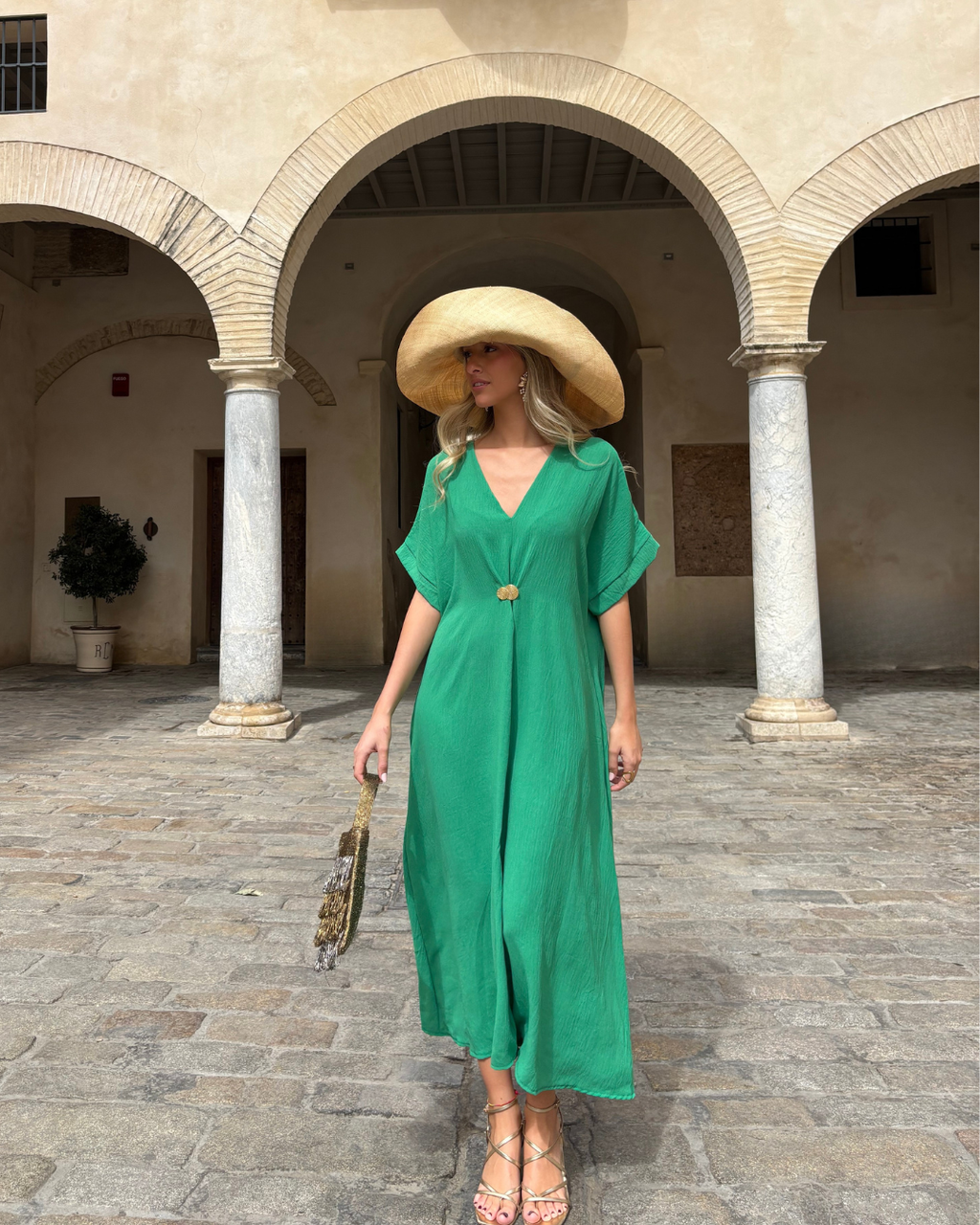 Telma™ - Vestido Midi Estilo Caftán Verde