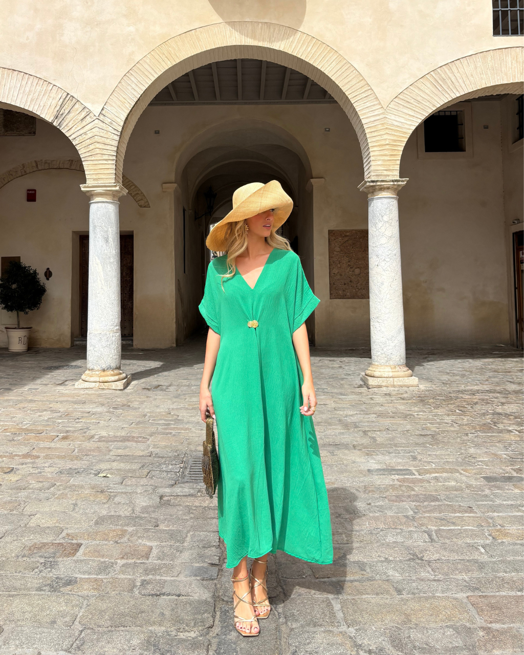 Telma™ - Vestido Midi Estilo Caftán Verde