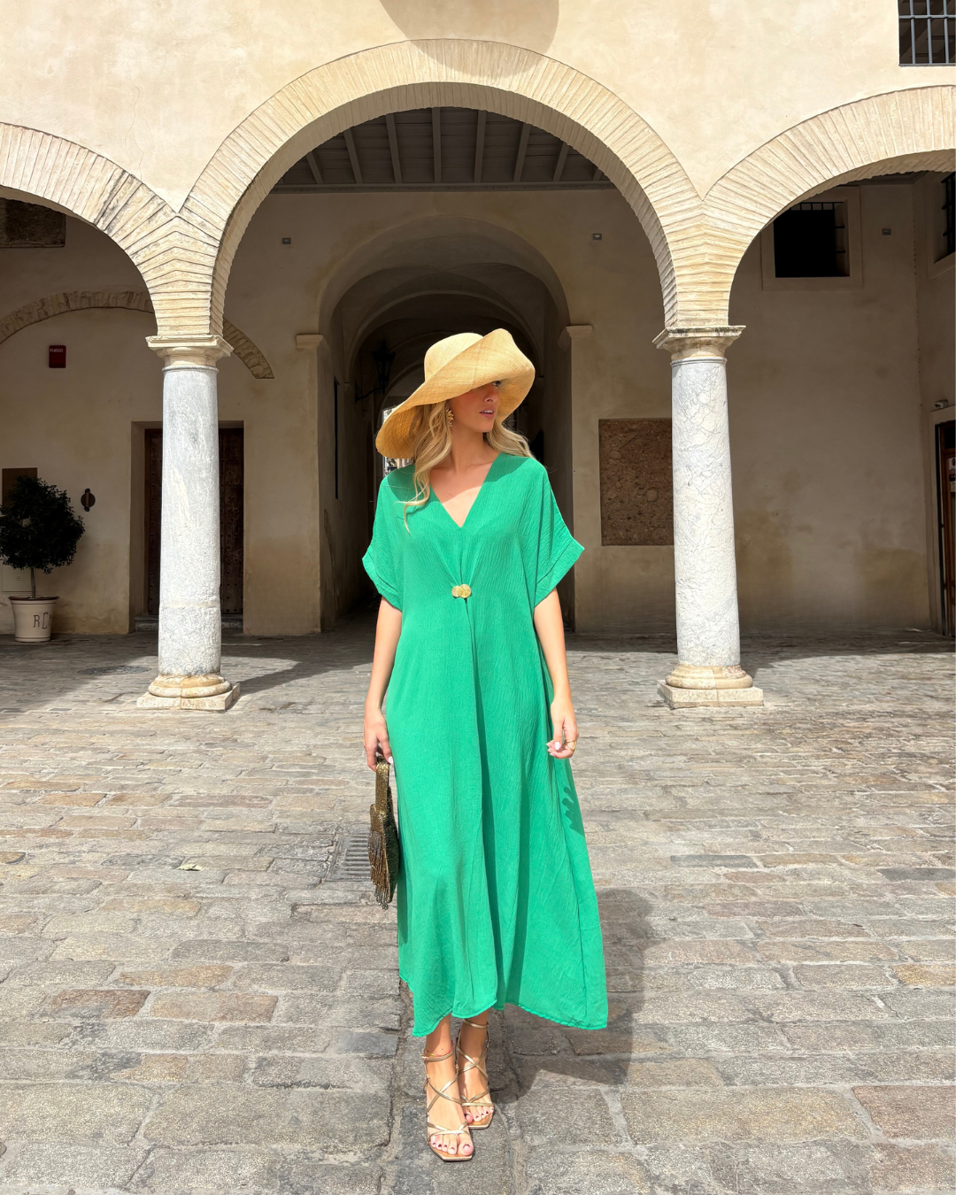 Telma™ - Vestido Midi Estilo Caftán Verde