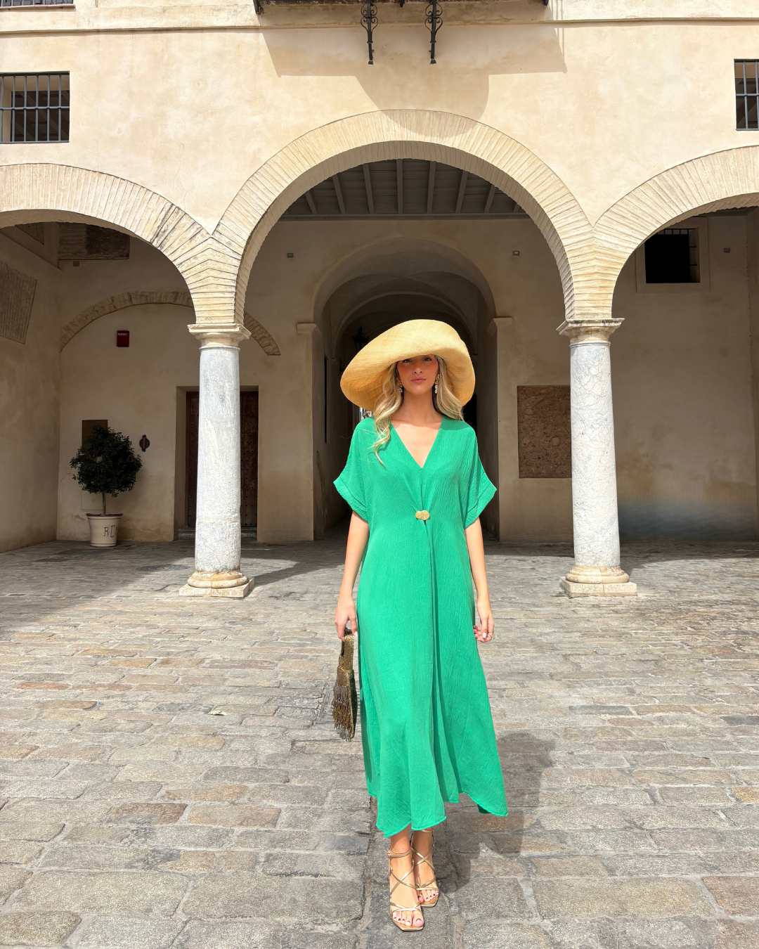 Telma™ - Vestido Midi Estilo Caftán Verde