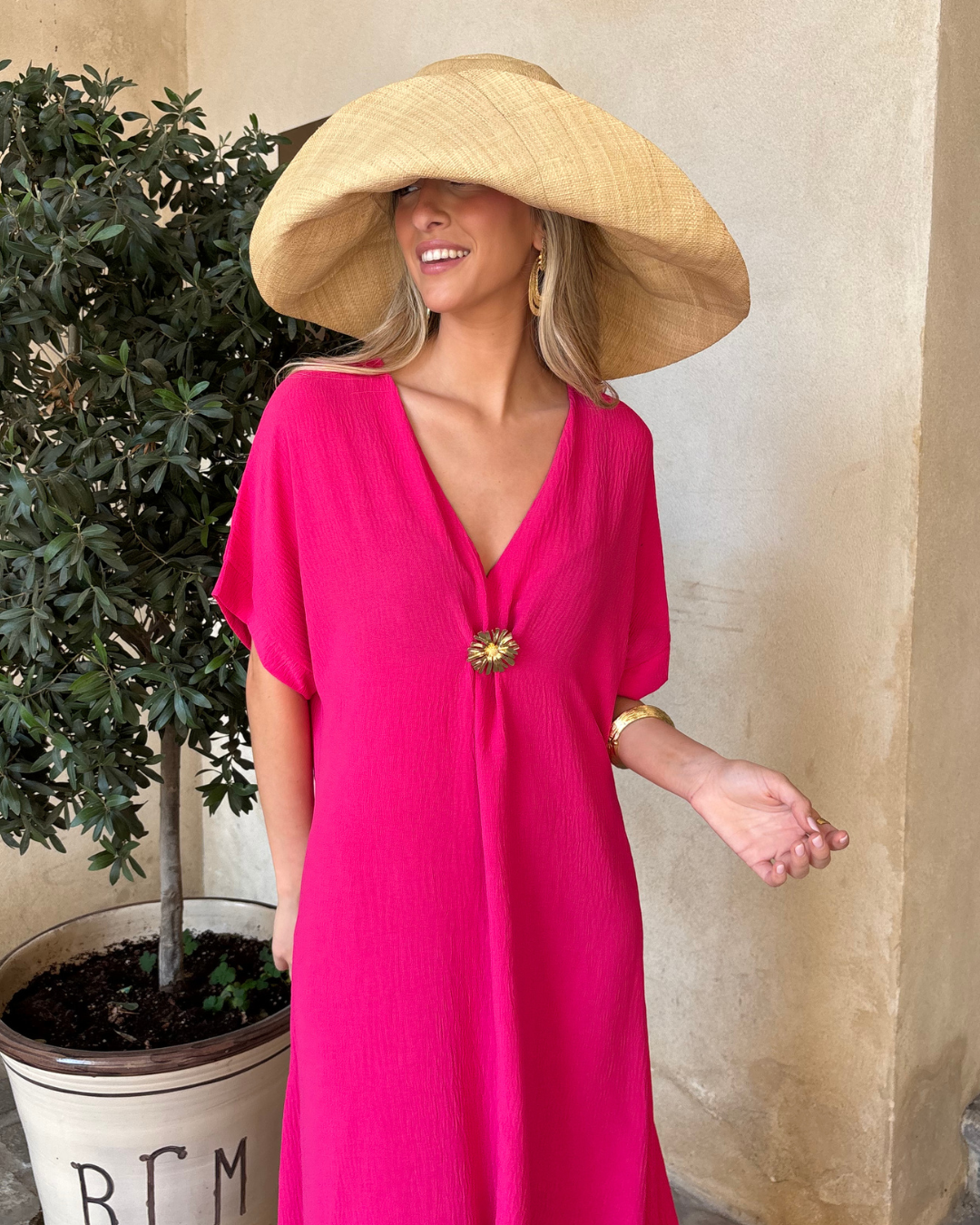 Telma™ - Vestido Midi Estilo Caftán Rosa