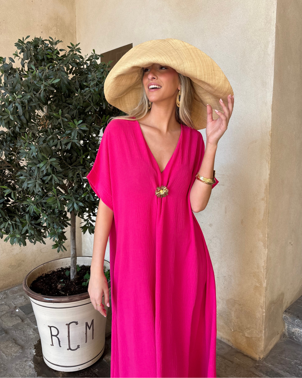 Telma™ - Vestido Midi Estilo Caftán Rosa