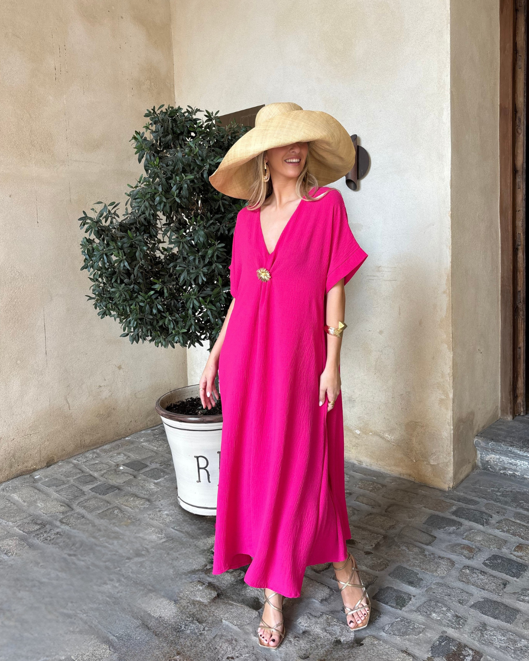 Telma™ - Vestido Midi Estilo Caftán Rosa