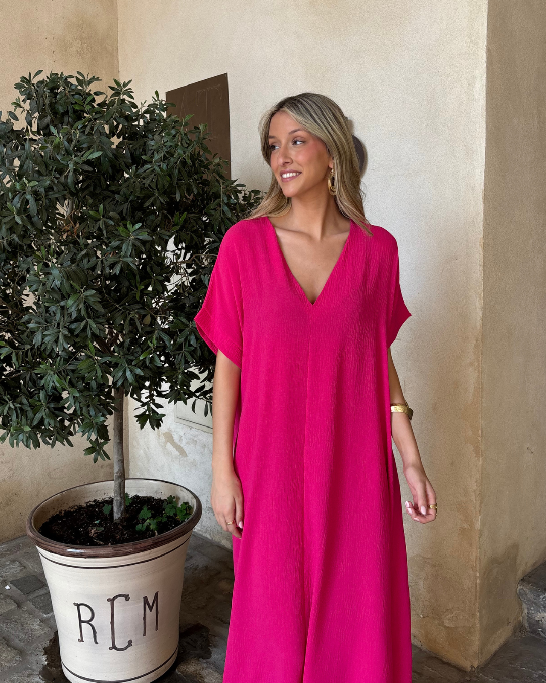 Telma™ - Vestido Midi Estilo Caftán Rosa