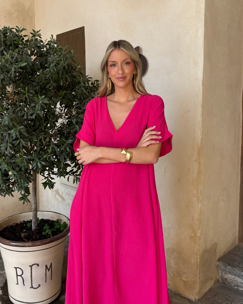 Telma™ - Vestido Midi Estilo Caftán Rosa
