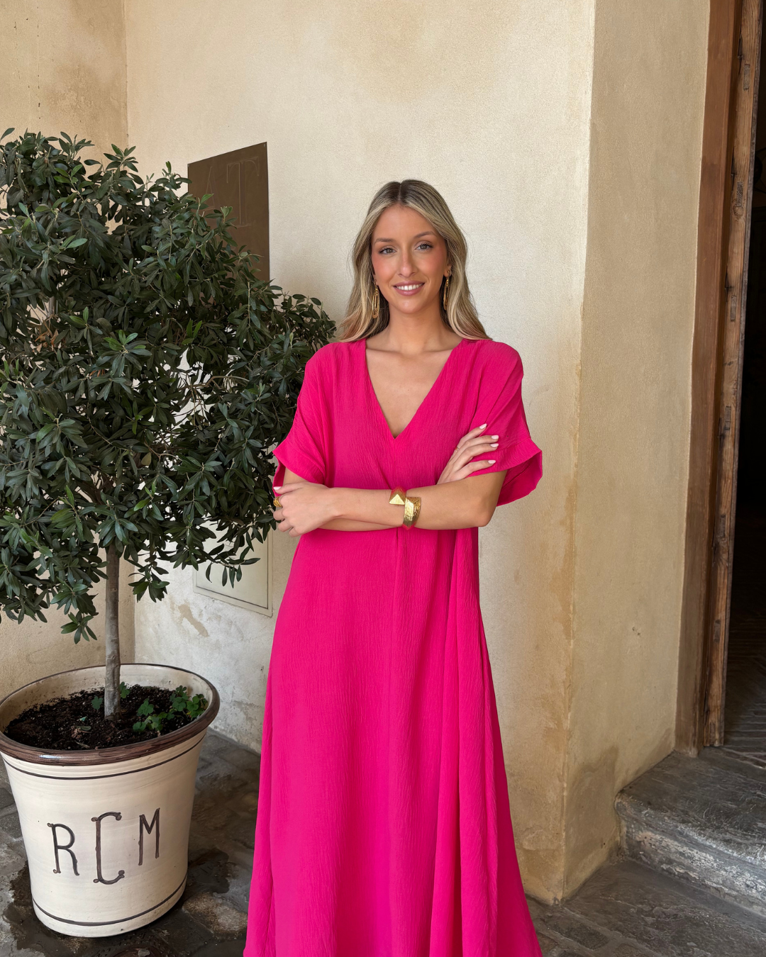 Telma™ - Vestido Midi Estilo Caftán Rosa