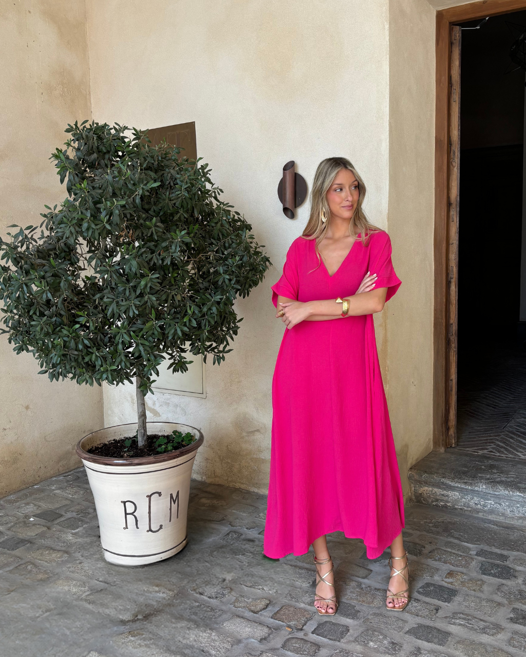 Telma™ - Vestido Midi Estilo Caftán Rosa