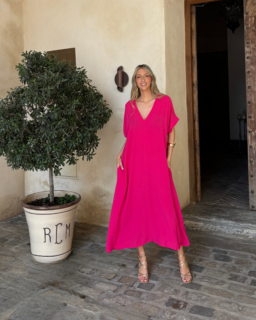 Telma™ - Vestido Midi Estilo Caftán Rosa