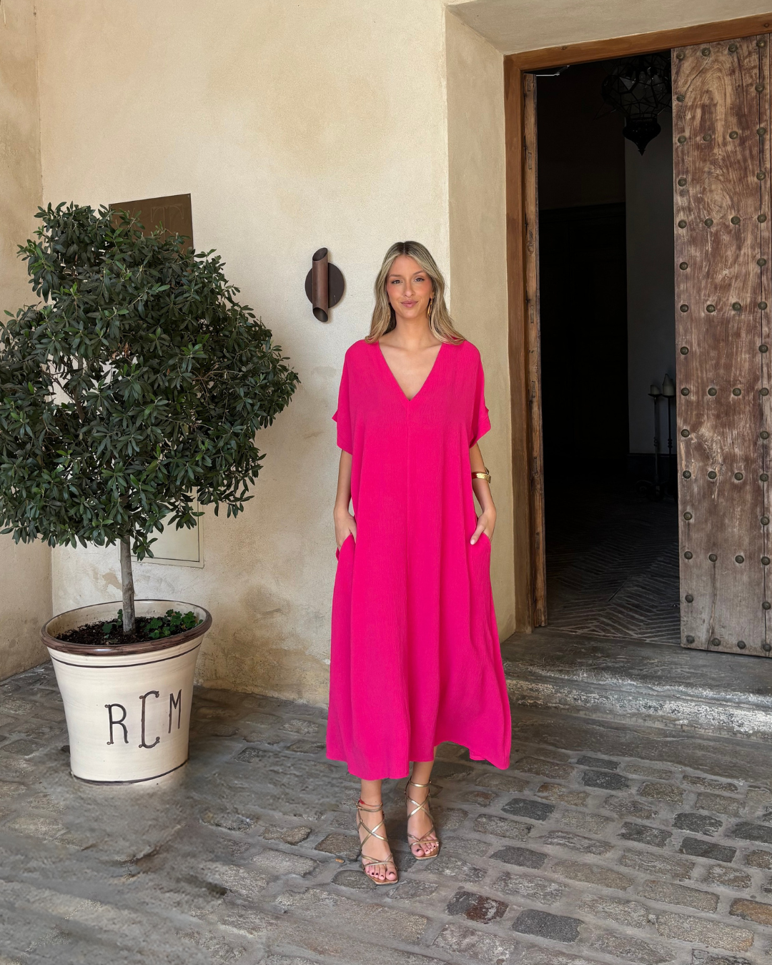 Telma™ - Vestido Midi Estilo Caftán Rosa