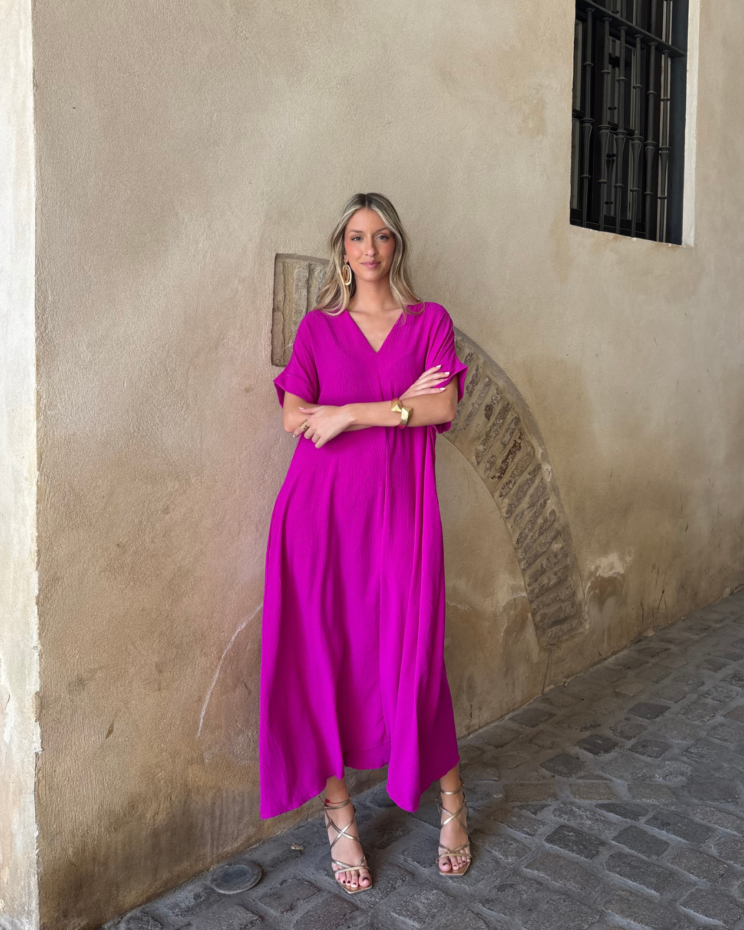 Telma™ - Vestido Midi Estilo Caftán Buganvilla