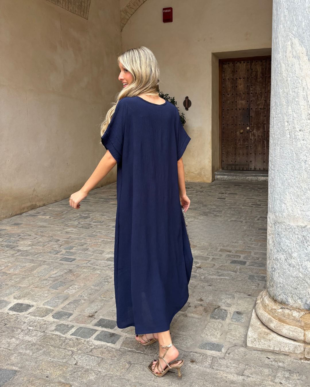 Telma™ - Vestido Midi Estilo Caftán Marino