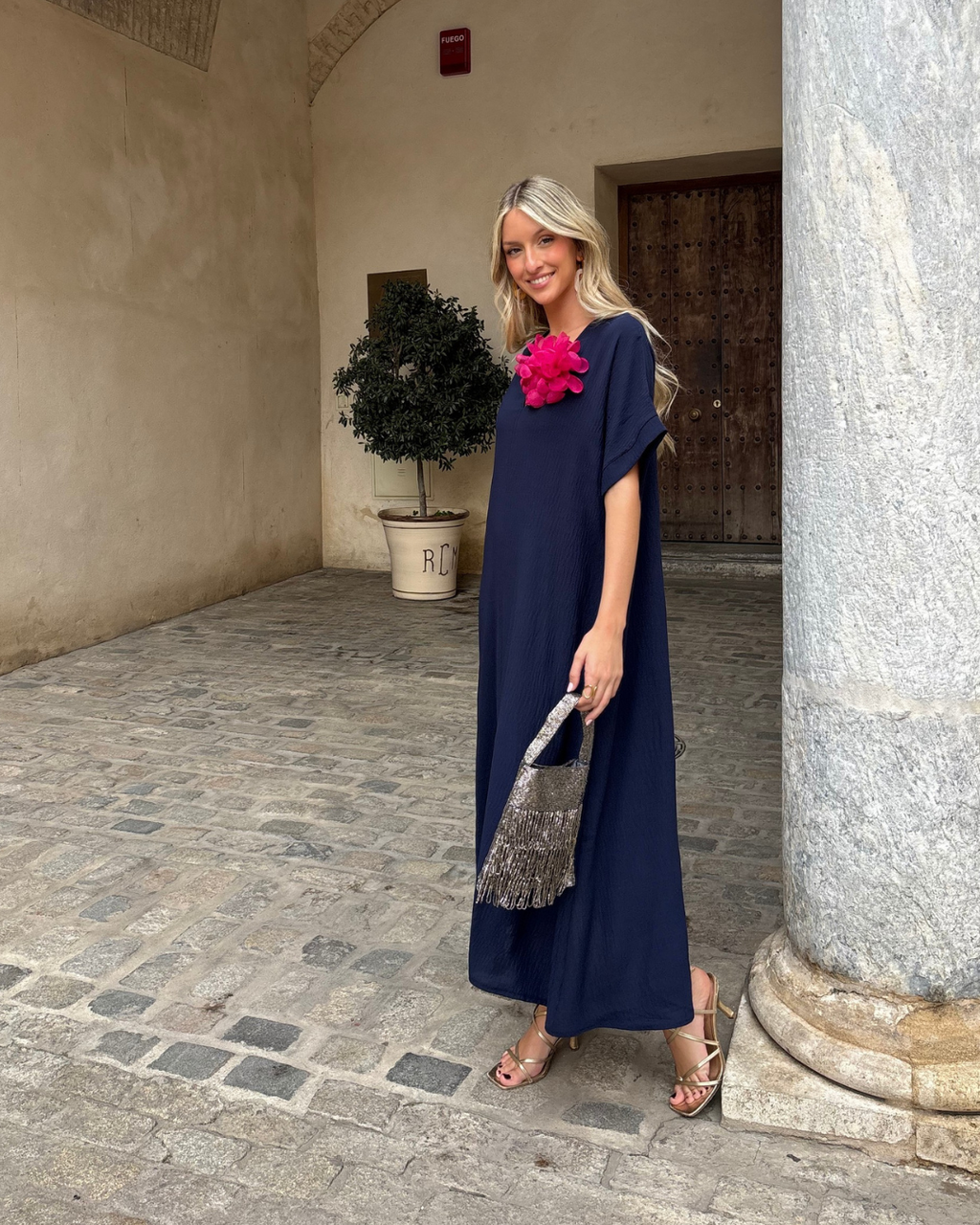 Telma™ - Vestido Midi Estilo Caftán Marino