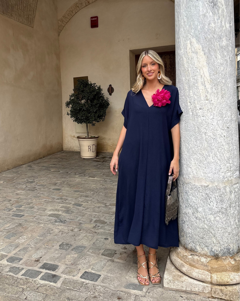 Telma™ - Vestido Midi Estilo Caftán Marino