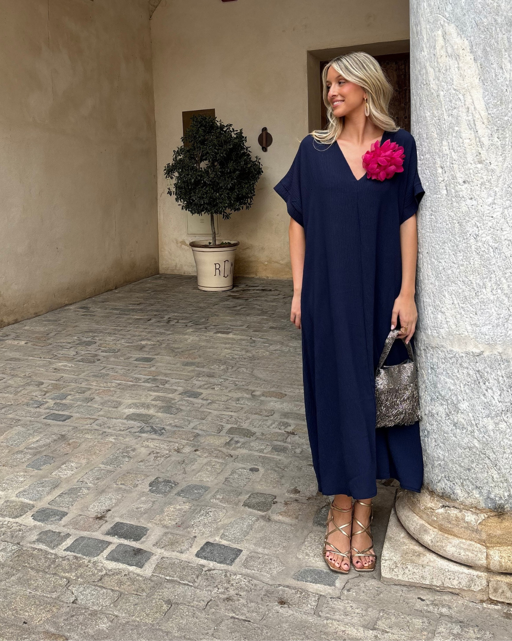 Telma™ - Vestido Midi Estilo Caftán Marino
