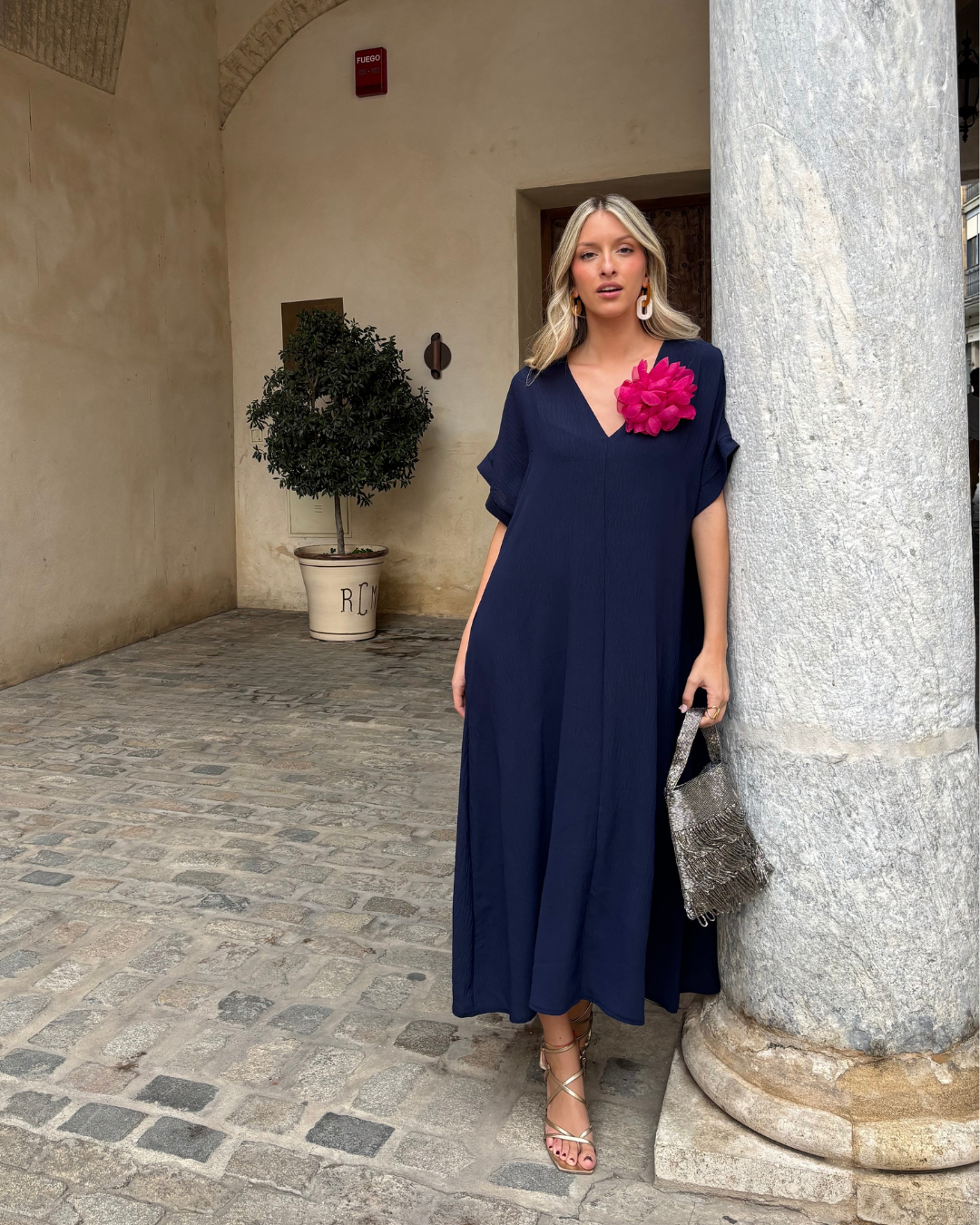Telma™ - Vestido Midi Estilo Caftán Marino