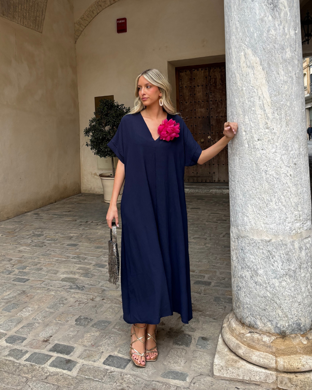 Telma™ - Vestido Midi Estilo Caftán Marino
