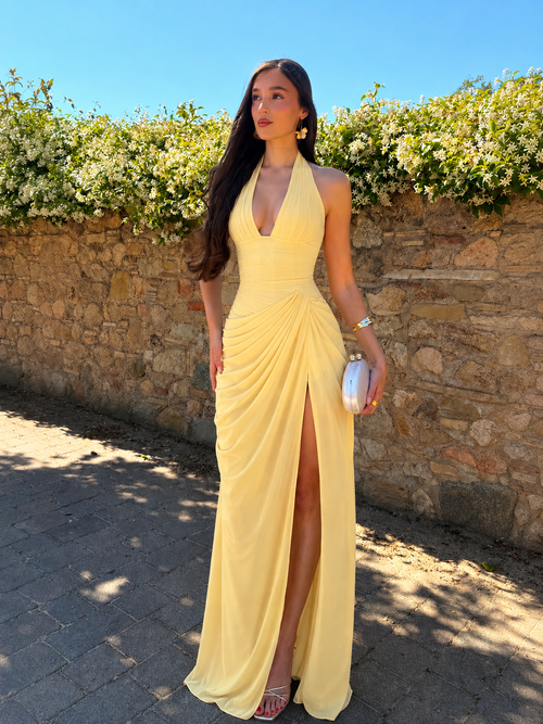 Anna™ - Vestido Largo de Chifón Amarillo