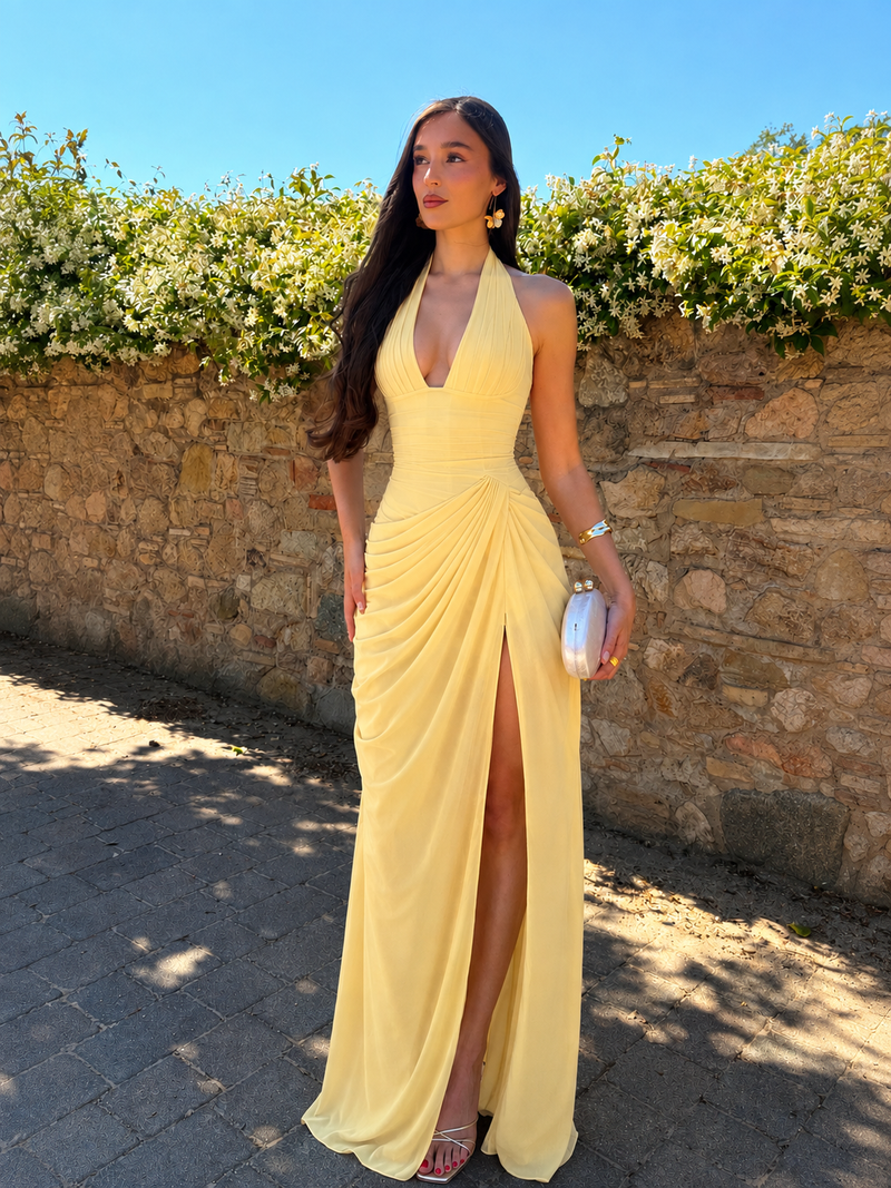 Anna™ - Vestido Largo de Chifón Amarillo