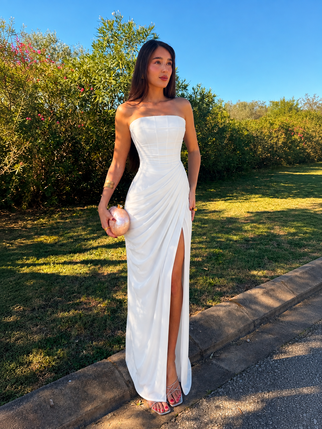 Cyra™ - Vestido Largo de Chifón Marfil