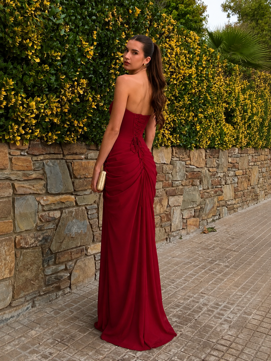 Cyra™ - Vestido Largo de Chifón Rojo