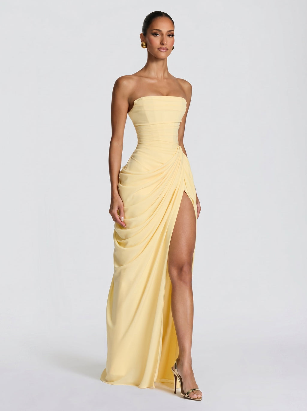 Cyra™ - Vestido Largo de Chifón Amarillo