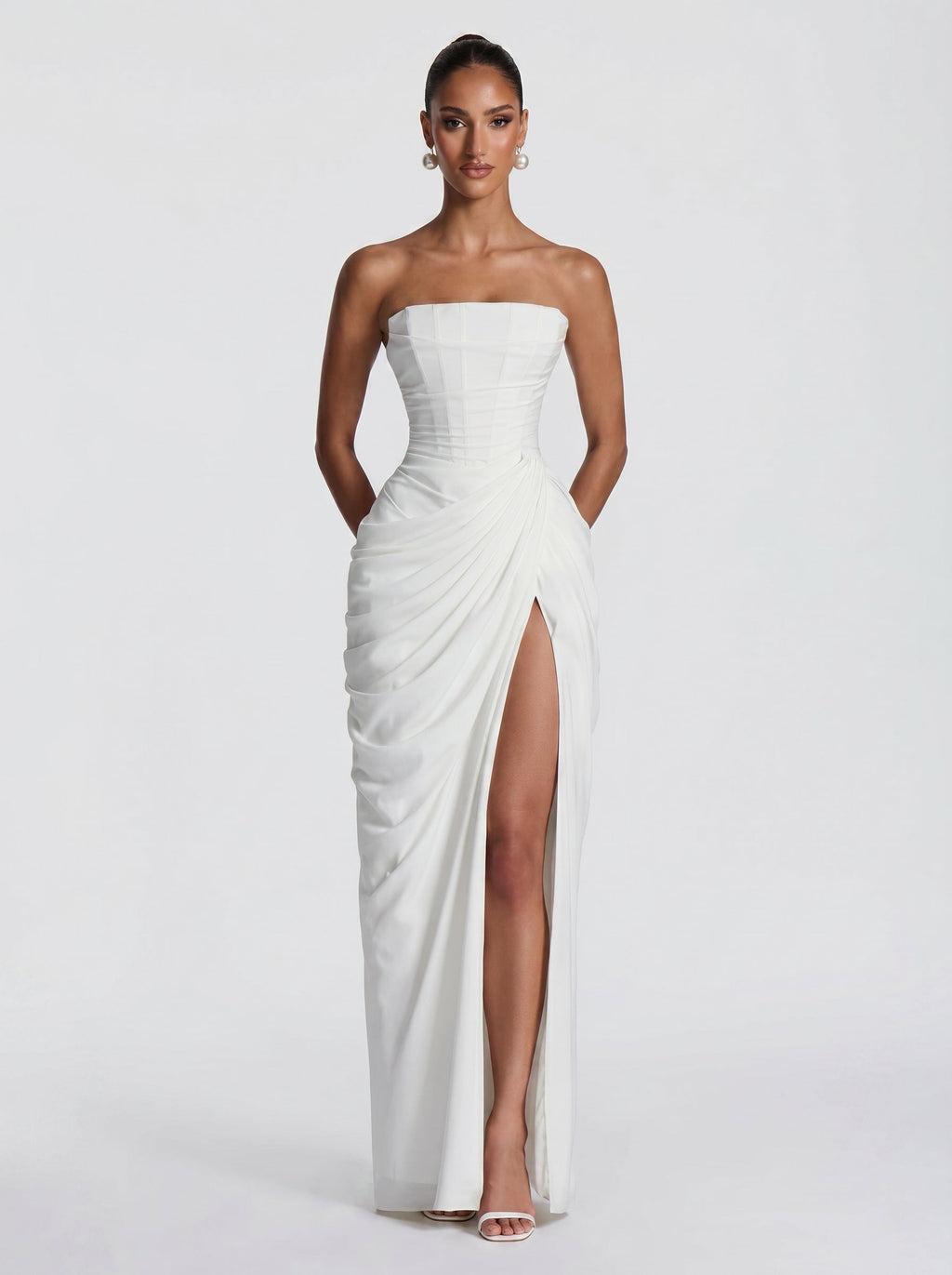 Cyra™ - Vestido Largo de Chifón Marfil