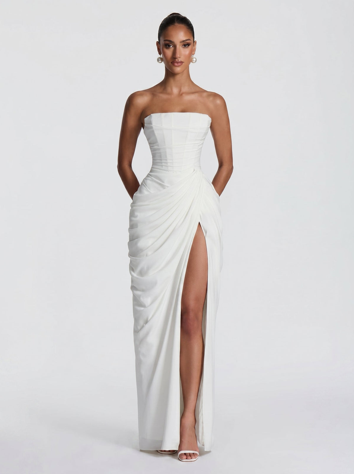 Cyra™ - Vestido Largo de Chifón Marfil
