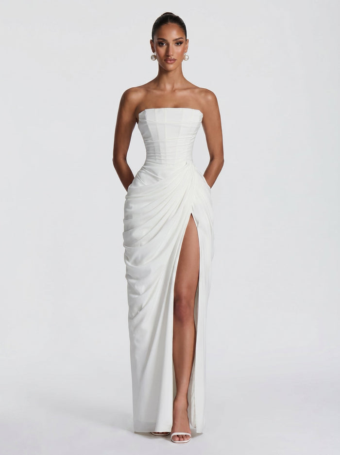 Cyra™ - Vestido Largo de Chifón Marfil