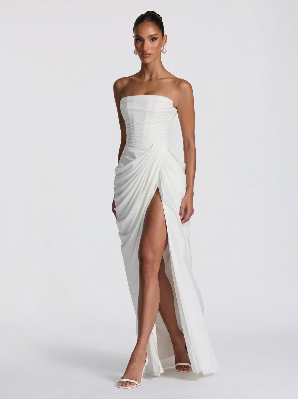 Cyra™ - Vestido Largo de Chifón Marfil