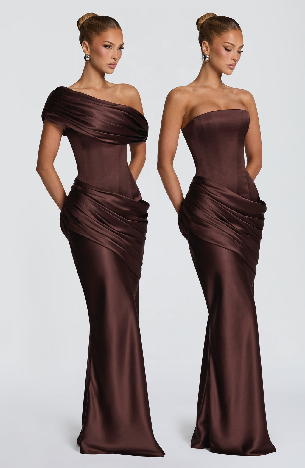 Lara™ - Vestido Largo Marrón Ciruela
