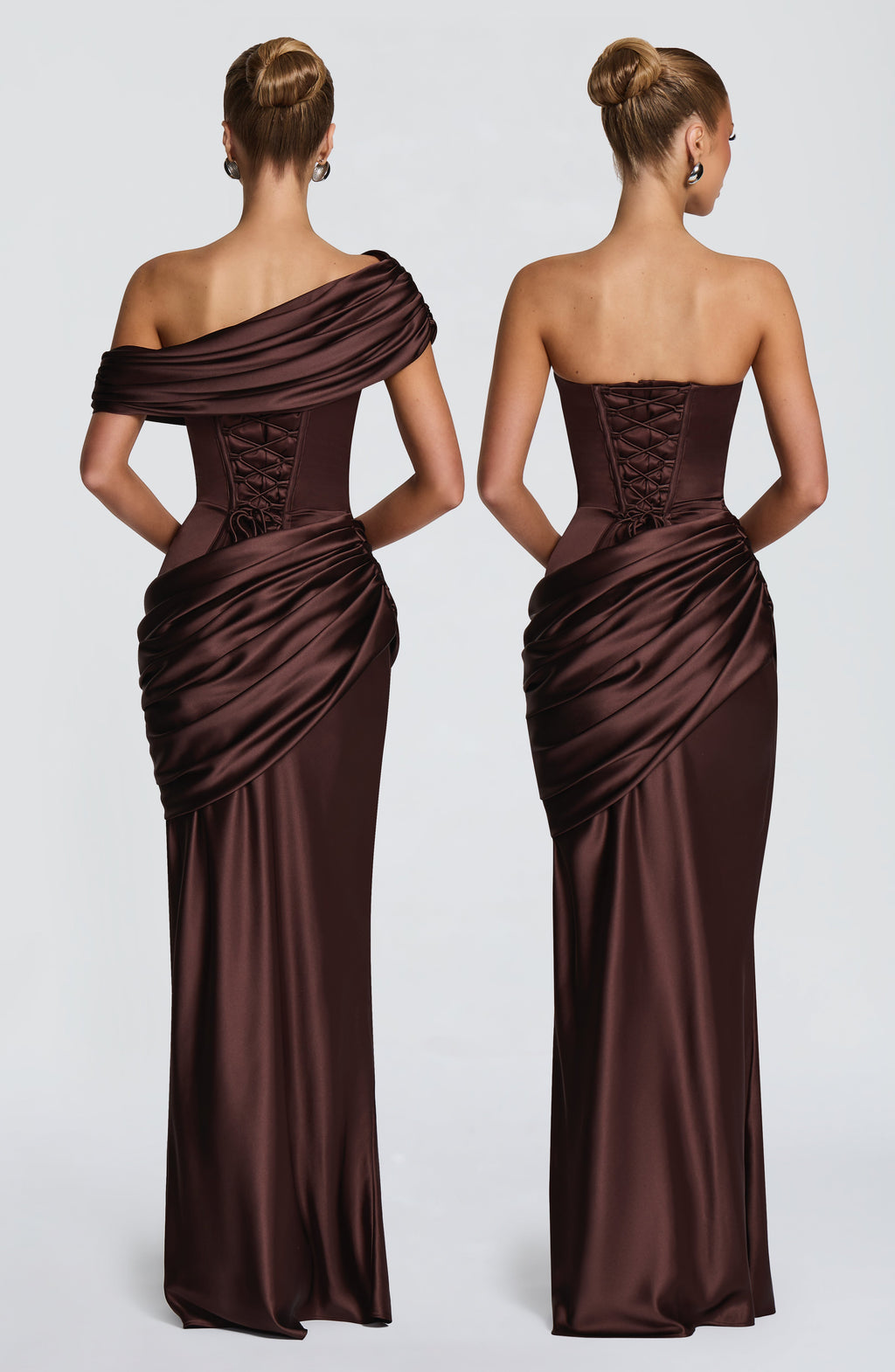 Lara™ - Vestido Largo Marrón Ciruela