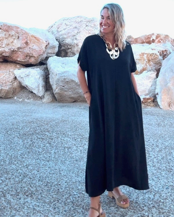 Telma™ - Vestido Midi Estilo Caftán Negro