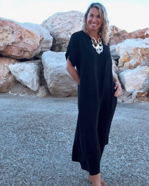 Telma™ - Vestido Midi Estilo Caftán Negro