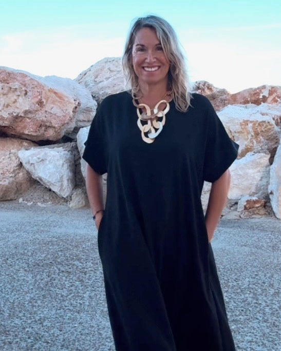 Telma™ - Vestido Midi Estilo Caftán Negro