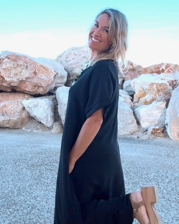 Telma™ - Vestido Midi Estilo Caftán Negro