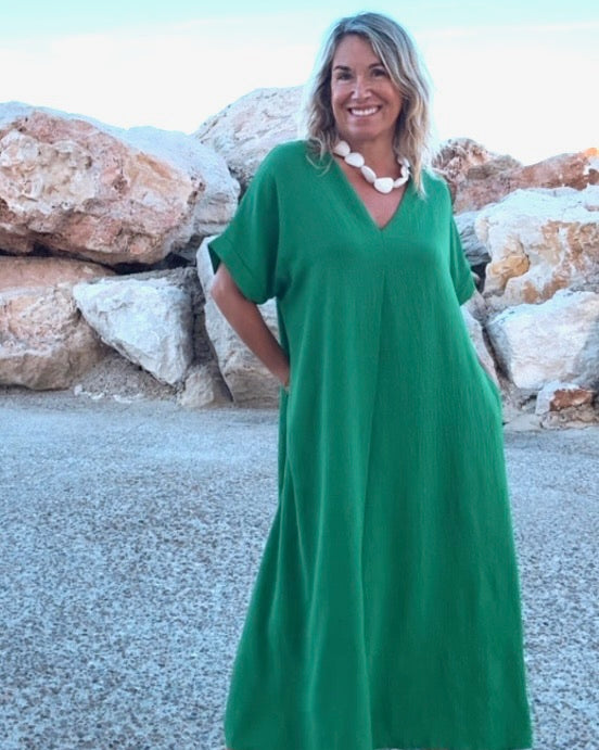 Telma™ - Vestido Midi Estilo Caftán Verde