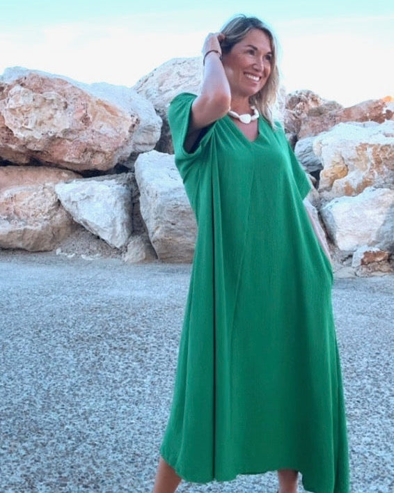 Telma™ - Vestido Midi Estilo Caftán Verde