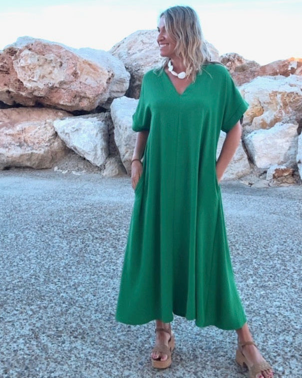 Telma™ - Vestido Midi Estilo Caftán Verde